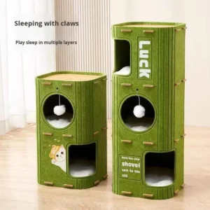 Multi Level Cat Tree with Enclosed Bed Scratch Resistant All Season for Multi Cat Homes