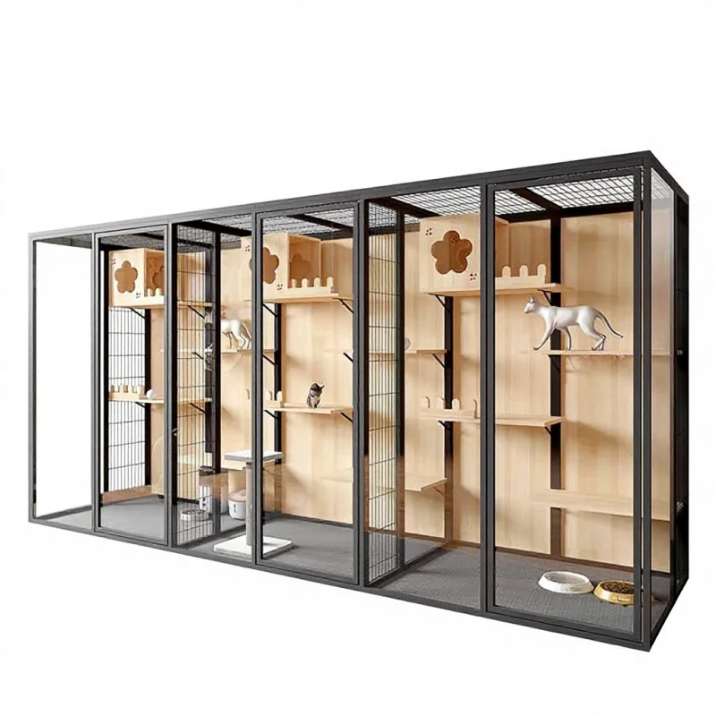 Multi Level Dog Villa Modern Aluminum Frame Enclosure Large Space Cat House with Cat Tree Indoor Eco friendly Pet Furniture