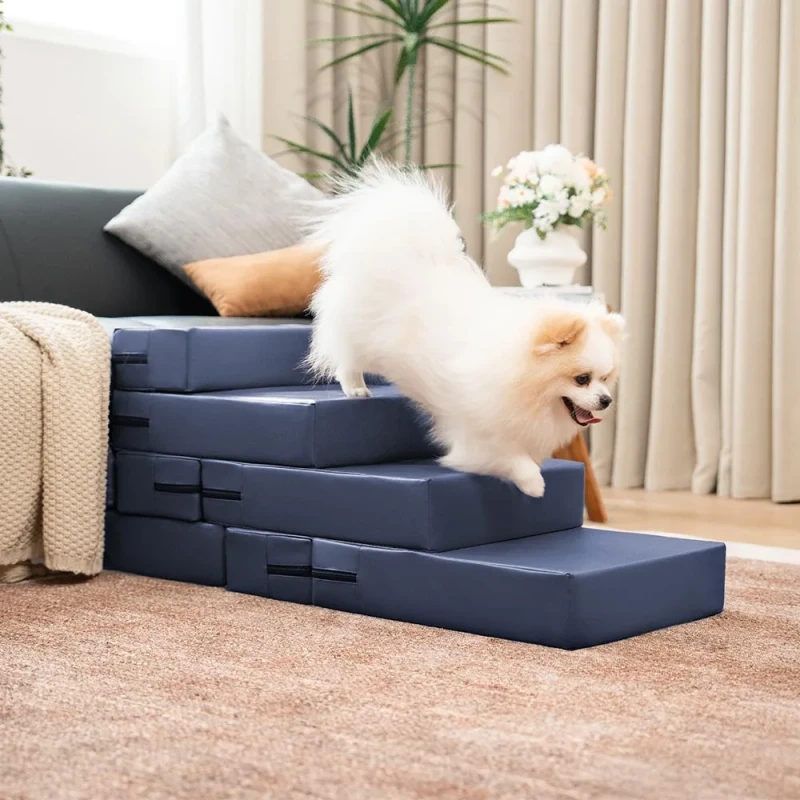 Multi Level Foam Dog Stairs Modern Solid Pattern Washable and Foldable High Bed Couch with Removable Cover for Pets