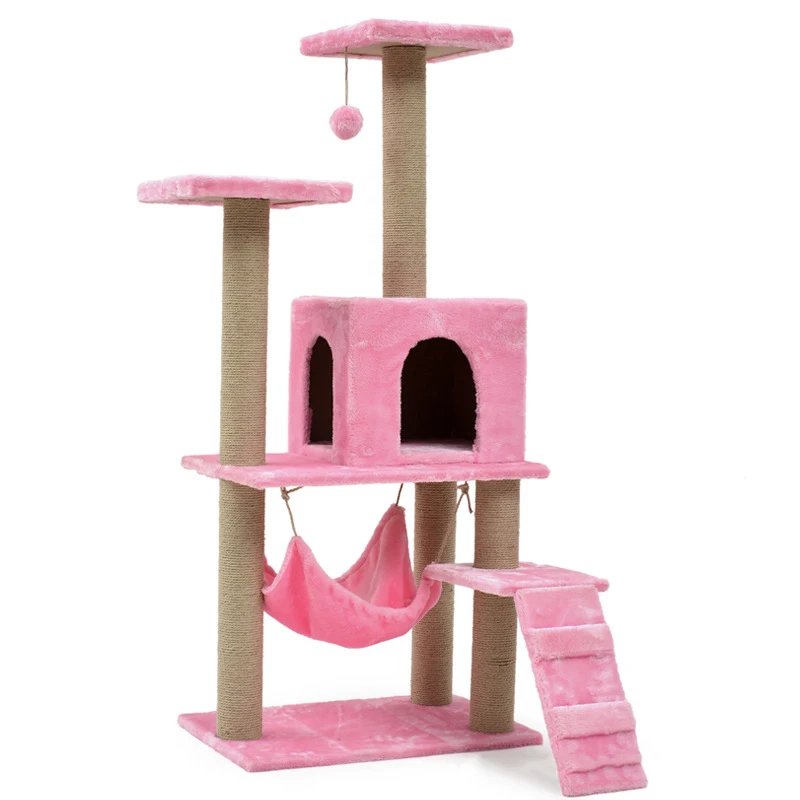 Multi Level Pink Cat Tree Scratcher Activity Centre Scratching Post Heavy Duty Sisal Wood Cat Trees