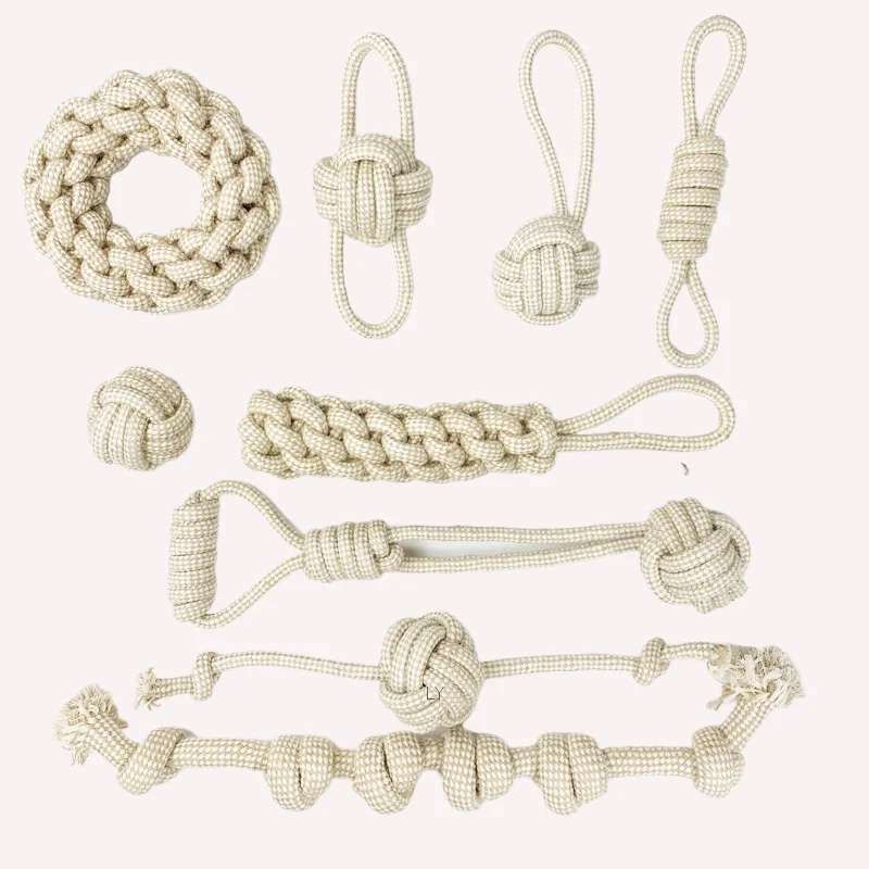Multi Set Eco Gray Natural Hemp Cotton Pet Rope Dog Toy Interactive Durable Pet Accessories Cotton Rope Hemp Dog Toy Set