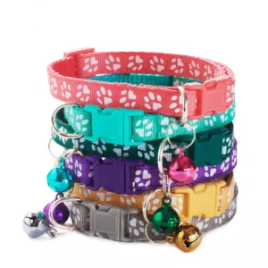 Multi color Design Adjustable Pet Collar Cute Paw Pattern Small Cat Neck Strap with Bell