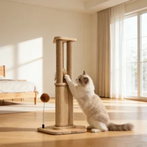 Multi functional Cat Scratch Post with Interactive Toys Durable Wooden Cat Tree for Climbing and Playing Supplier