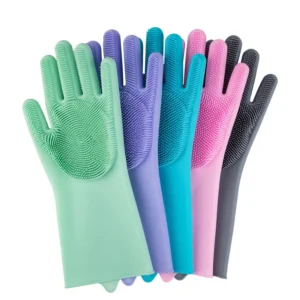 Multi purpose Reusable Household Scrubber Kitchen Fruits Pet Bathing Dish Washing Silicone Cleaning Gloves with Bristles