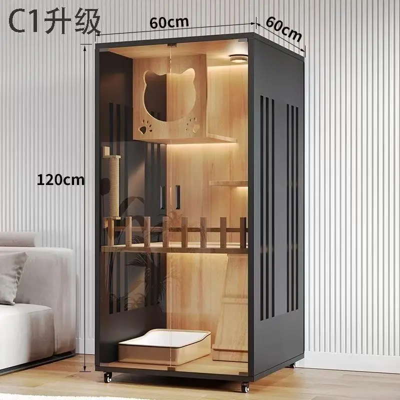 Multi-tiered MDF Pet Cabinet Sturdy Cat House Removable Cushion Expandable Storage Living Room