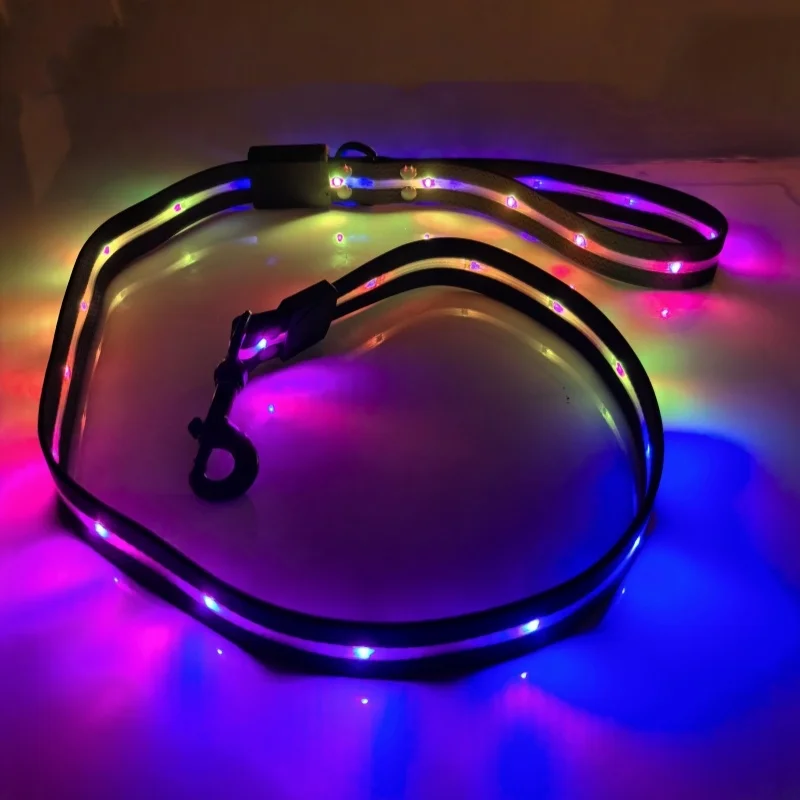 Multicolor LED Illuminating Dog Leash USB Rechargeable Reflective Nylon Pet Lead Can Change Color Light up Dog Walk
