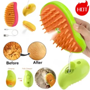 Multifunctional 3 In 1 Rechargeable Pet Water Spray Brush Soft Dog Hair Steamy Comb Steam for Massage Bathing and Cleaning