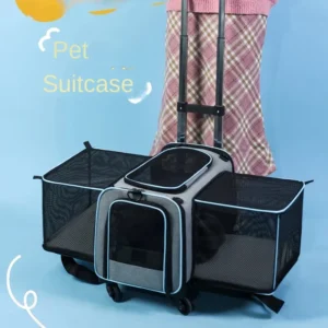 Multifunctional Portable Foldable Waterproof Breathable Expandable Pet Carrier with Wheels for Cats Dogs Nylon Material