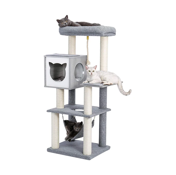 Multilayer Samples Luxury Multi level Simple Cat Activity Funny Condo Silver Grey Plush Tree Tower with Scratcher Sisal for Cat