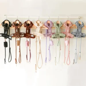Multiple Color Pet Accessories Dog Harness Leash Collar for Dogs Outdoor Adjustable Solid Color Dog Harness and Leashes Set