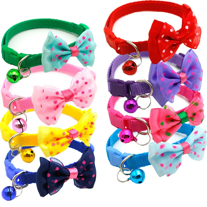 Multiple Colors Reflective Pet Collar With Bowknot and Bell for Cats and Puppy Dog