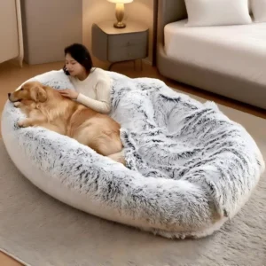 NASA Memory Foam Human Pet Bed 190x115x35cm Recycled Rubber Base 400lbs Support Washable Waterproof for 2 Pets