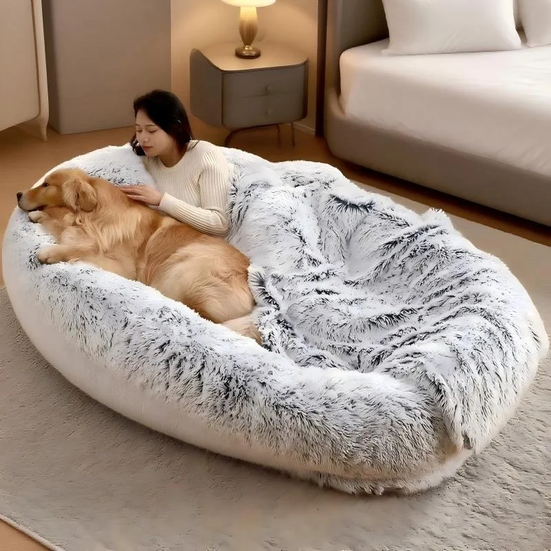 NASA Memory Foam Human Pet Bed 190x115x35cm Recycled Rubber Base 400lbs Support Washable Waterproof for 2 Pets