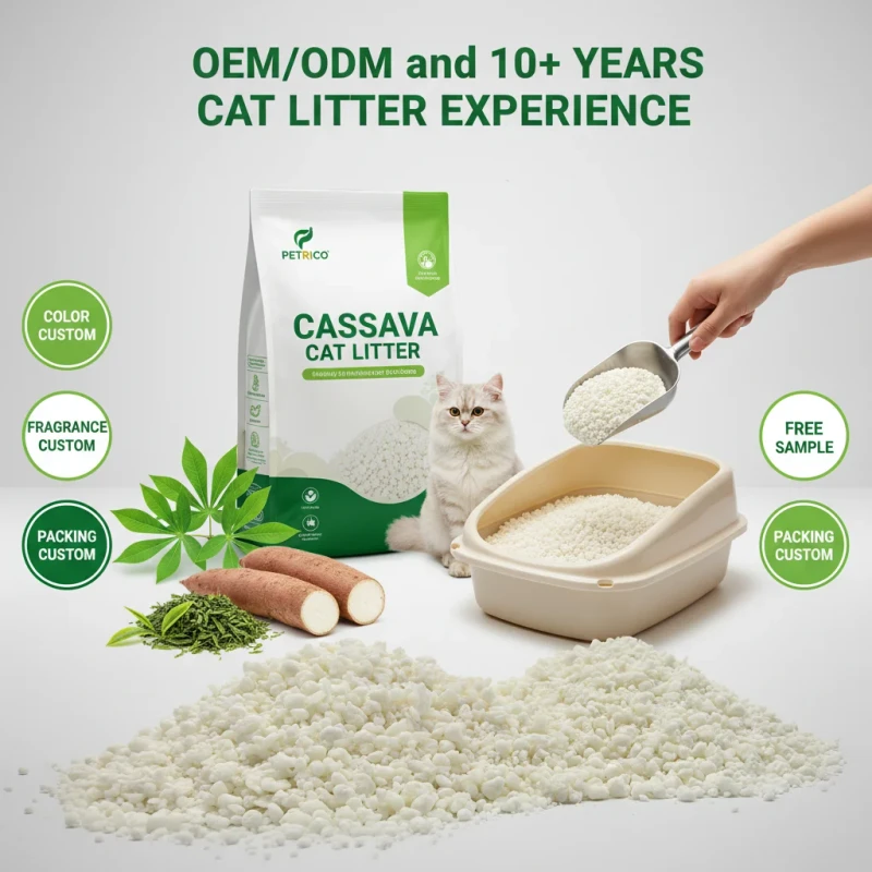 Natural Cassava Plant Cat Litter Biodegradable Eco Friendly 99% Dust Free Fast Clumping Odor Control for Cats