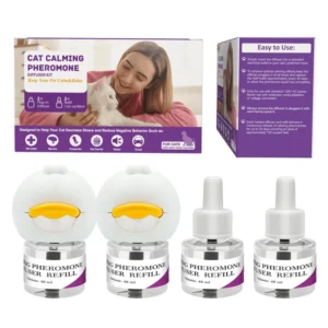 Natural Cat Calming Pheromone Diffuser Kit 2 Plug in Diffusers 2x48ml Refills for Indoor Cats