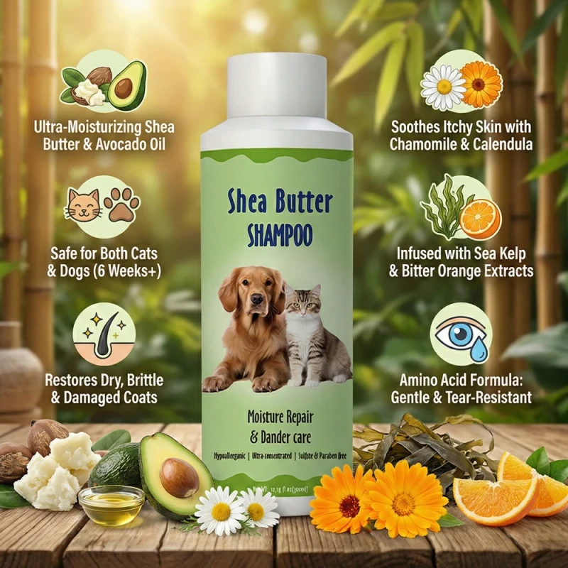 Natural Grooming Moisturizing Avocado Oil & Aloe Vera Wash Private Label Shea Butter Pet Shampoo for Cats & Dogs