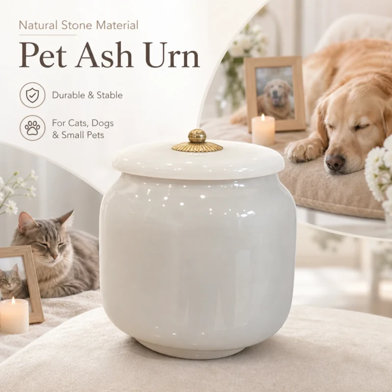 Natural Jade Stone Pet Cremation Urn for Cats Dogs Small Animals Memorial Ashes Jar
