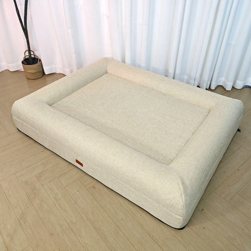 Natural Linen Dog Bed All Season Universal Pet Sofa Bed Removable & Washable Cover Pet Bed