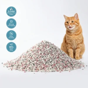 Natural Mixed Bentonite Cat Litter 3 Color Broken Rice Shape Fast Clumping Low Dust Easy Cleanup Biodegradable Eco Friendly OEM