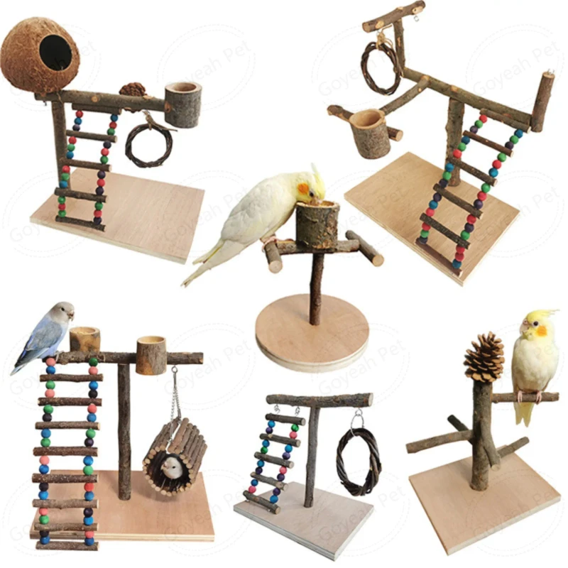 Natural Pet Bird Perch Natural Wood Bird Training Entertaining Parrot Toys