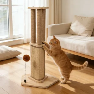 Natural Sisal Cactus Cat Tree Scratcher with Hanging Ball Suitable for Indoor Big Cat Scratching Post Pet Toy