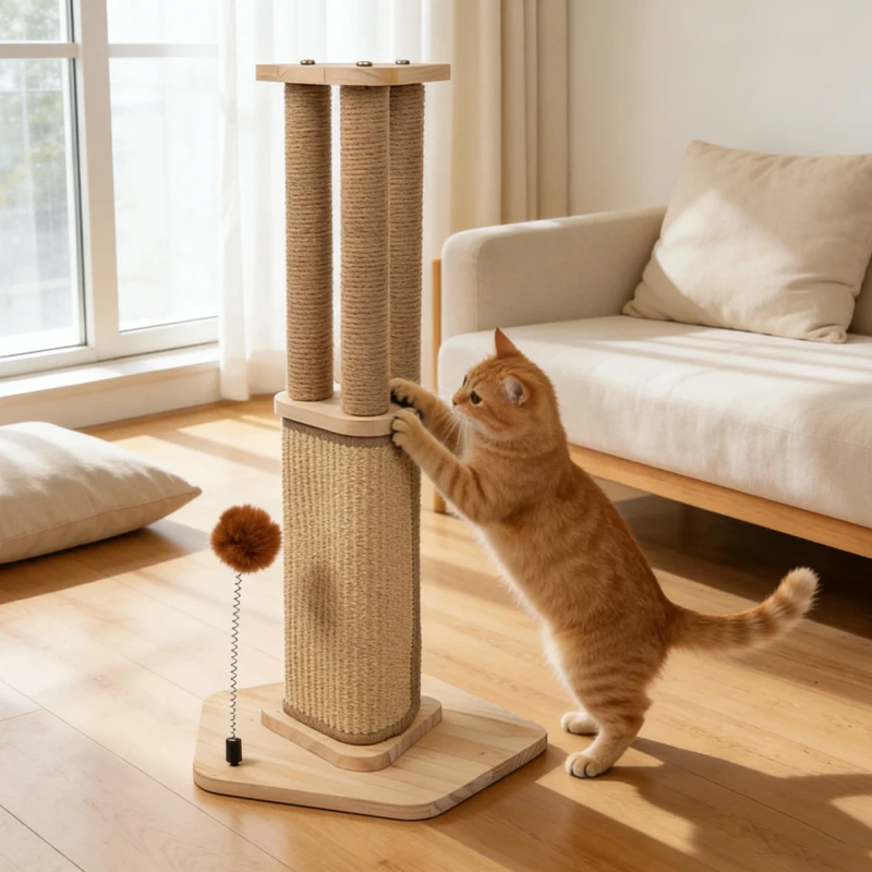 Natural Sisal Cactus Cat Tree Scratcher with Hanging Ball Suitable for Indoor Big Cat Scratching Post Pet Toy