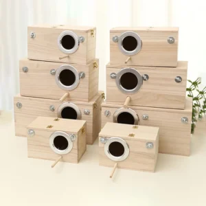 Natural Wooden Parrot Birdcage Breeding Nest Mating Box Cockatiel Bird House for Outside with Perch