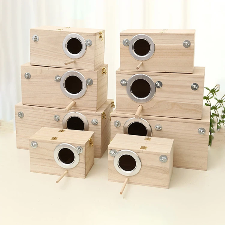 Natural Wooden Parrot Birdcage Breeding Nest Mating Box Cockatiel Bird House for Outside with Perch