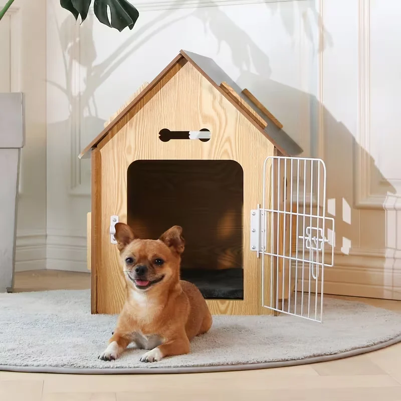 Natural Wooden Pet House Dog Wooden House Outdoor Indoor Removable Easy to Install Dog House Wood