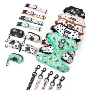 Neoprene Dog Harness Set Custom Printed Sublimable Dog Leash and Collar Adjustable Pet Harness Leash