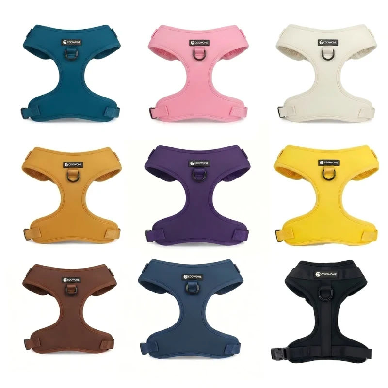 Neoprene Dog Harness Solid Color Breathable Adjustable Dog Harness and Leash Set Private Label Dog Collar and Leash Set