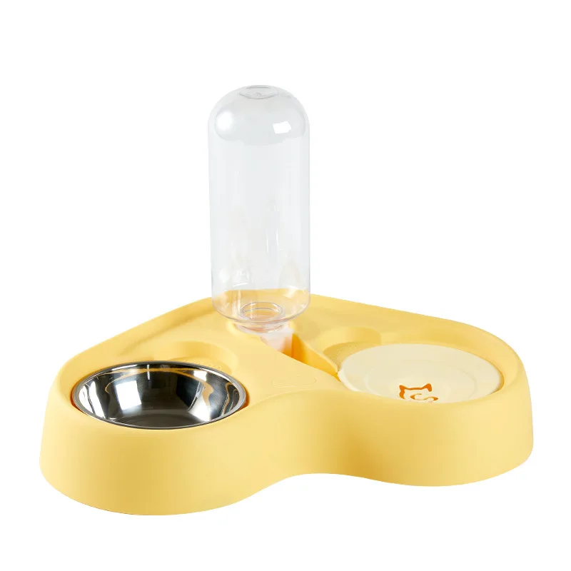 New 2 in 1 Plastic Pet Cat Feeder Bowl Solid Pattern Water & Food Integrated for Dogs