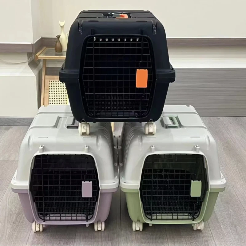 New Airline Approved Pet Carrier With Wheels Trolley Dog Travel Transport Box Crate Cage for Small Medium Cats Dogs Outdoor