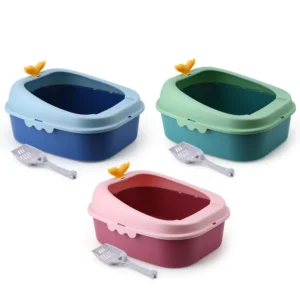 New Anti splashing Convenient Semi closed Multi Color Cartoon Pet Cleaning Product Cat Litter Box