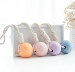 New Arrival Clean Teeth Interactive Pet Tennis Ball Chew Toy Dog Tug Toy Rope Dog Toy