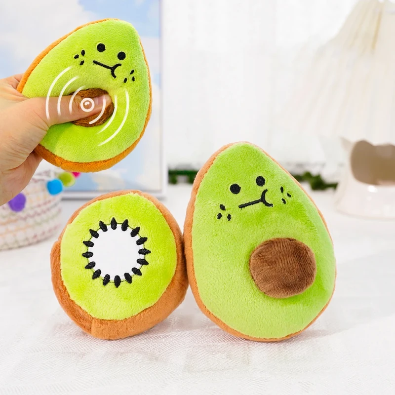 New Arrival Eco Friendly Fruit Plush Toys for Dog Puppy Avocado Cute Pet Interactive Squeaky Chewing Toy Soft Squeak Dog Toy