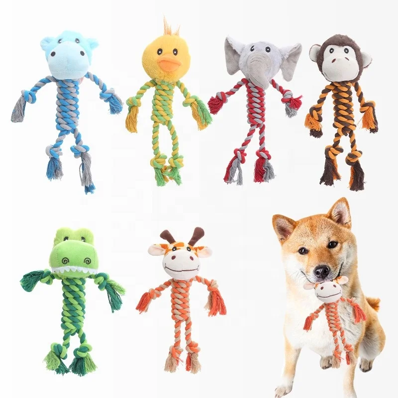New Cute Animal Shape Soft Plush Cotton Rope Dog Toys Cartoon Style Squeak Pet Toy for Cat Resistant Grind Teeth Custom Pet Toys