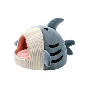 New Design Customized Super Cute Cat House Shark Shape Semi closed Round Dog Bed Beautiful Pet Beds for Dogs