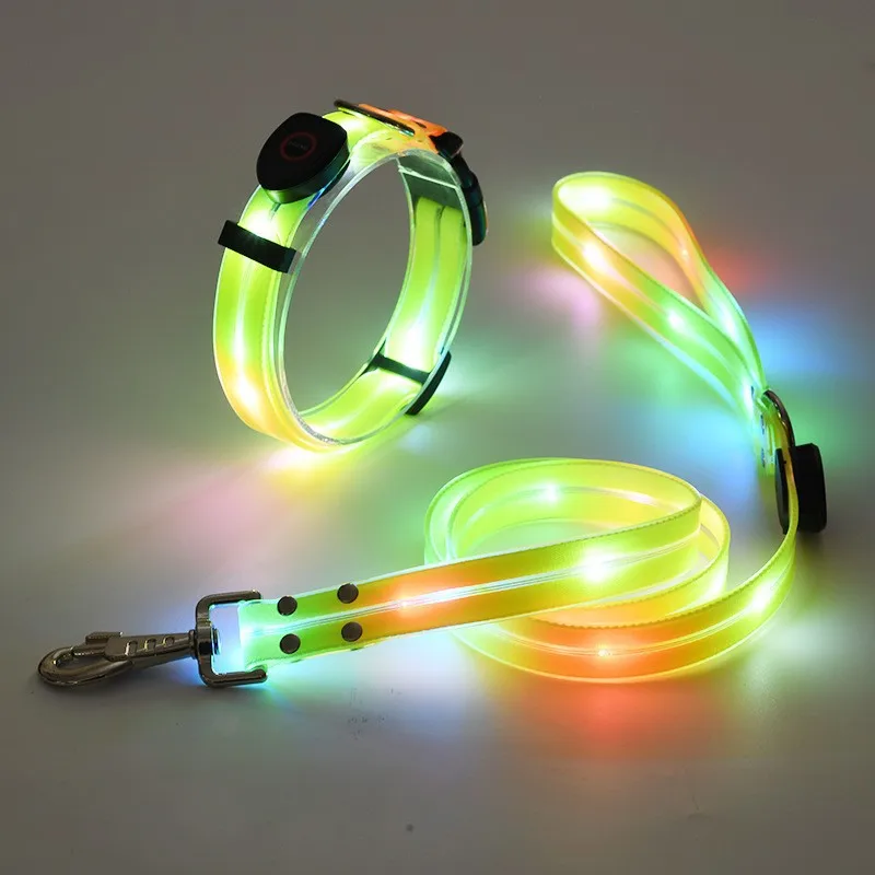 New Design LED Light Pet Collar PVC Dog Leash Pet Collar Set for Walking Dog