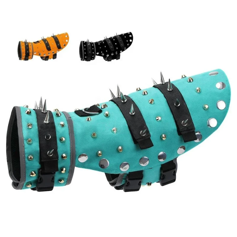 New Design Luxury Sport Style Waterproof Nylon Puppy Harness with Padded Spikes Rivets Small Dog Vest Harness