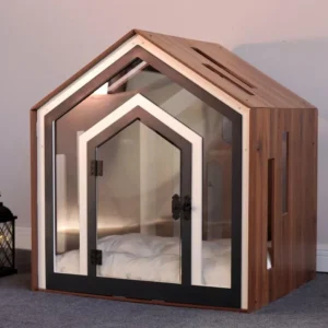 New Design Modern Wooden Dog and Cat Luxury Kennel House with Solid Acrylic Door and Custom Dog Bed