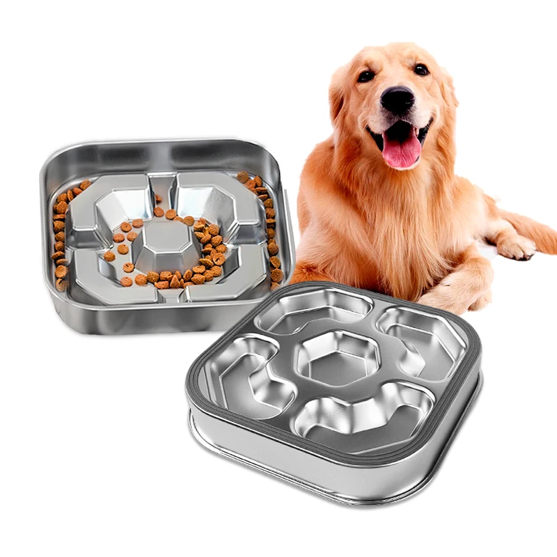 New Design Pet Slow Feeder Bowl with Aniti Slip Mat Custom Stainless Steel Dog Food Eating Bowl