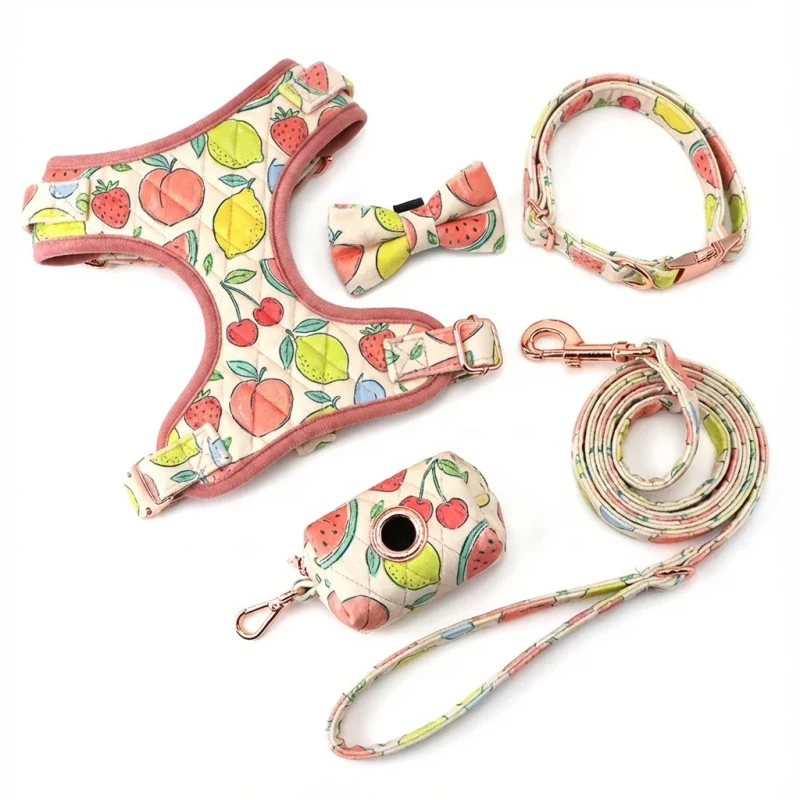 New Design Velvet Embroidery Adjustable Pet Harness Set Custom Supplier Comfortable Dog Vest Collar Harness and Leash Set