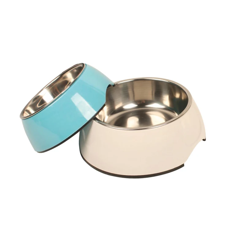 New Design Wholesales Bulk Plastic Anti Slip Melamine Pet Food Feeder Pet Stainless Steel Bowl