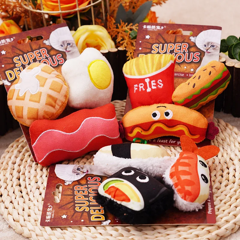 New Designer Food Series Catnip Toys Puppy Pet Squeak Toy Squeaky Plush Pet Toy Set
