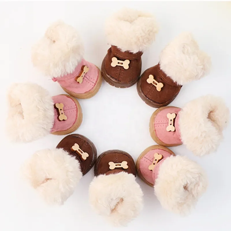 New Dog Christmas Gift Thick Fur Plush Pet Shoes Winter Warm Non-slip Snow Boots