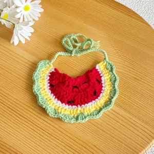 New Durable Pet Set Watermelon Embroidered Hat Cat Knit Bib Dog Saliva Towel Polyester Dress Accessories