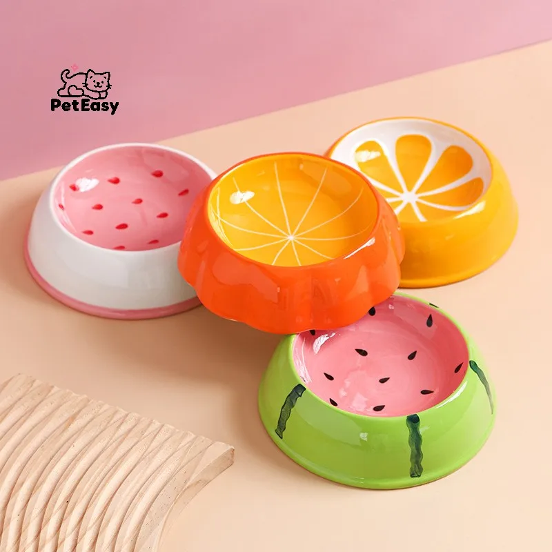 New Fruit Cute Ceramic Pet Accessories Anti tip Food and Water Universal for Cats Dogs Luxury Bowls