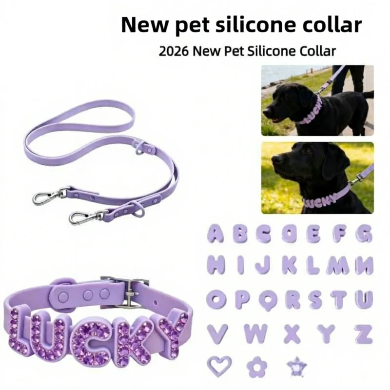 New Glowing Silicone Pet Collar DIY Letter Rhinestone Accents Leisure Style Suitable for Cats Dogs All Seasons