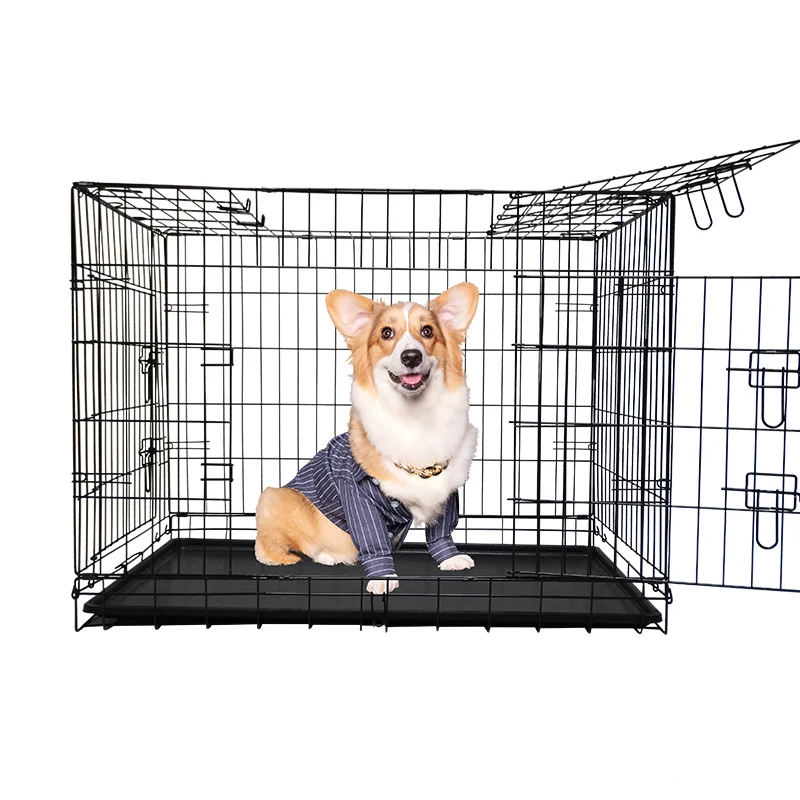 New Hot Selling Portable Metal Iron Pet Cage with Plastic Tray Button Closure Simple Design for Dogs Indoor Outdoor Use